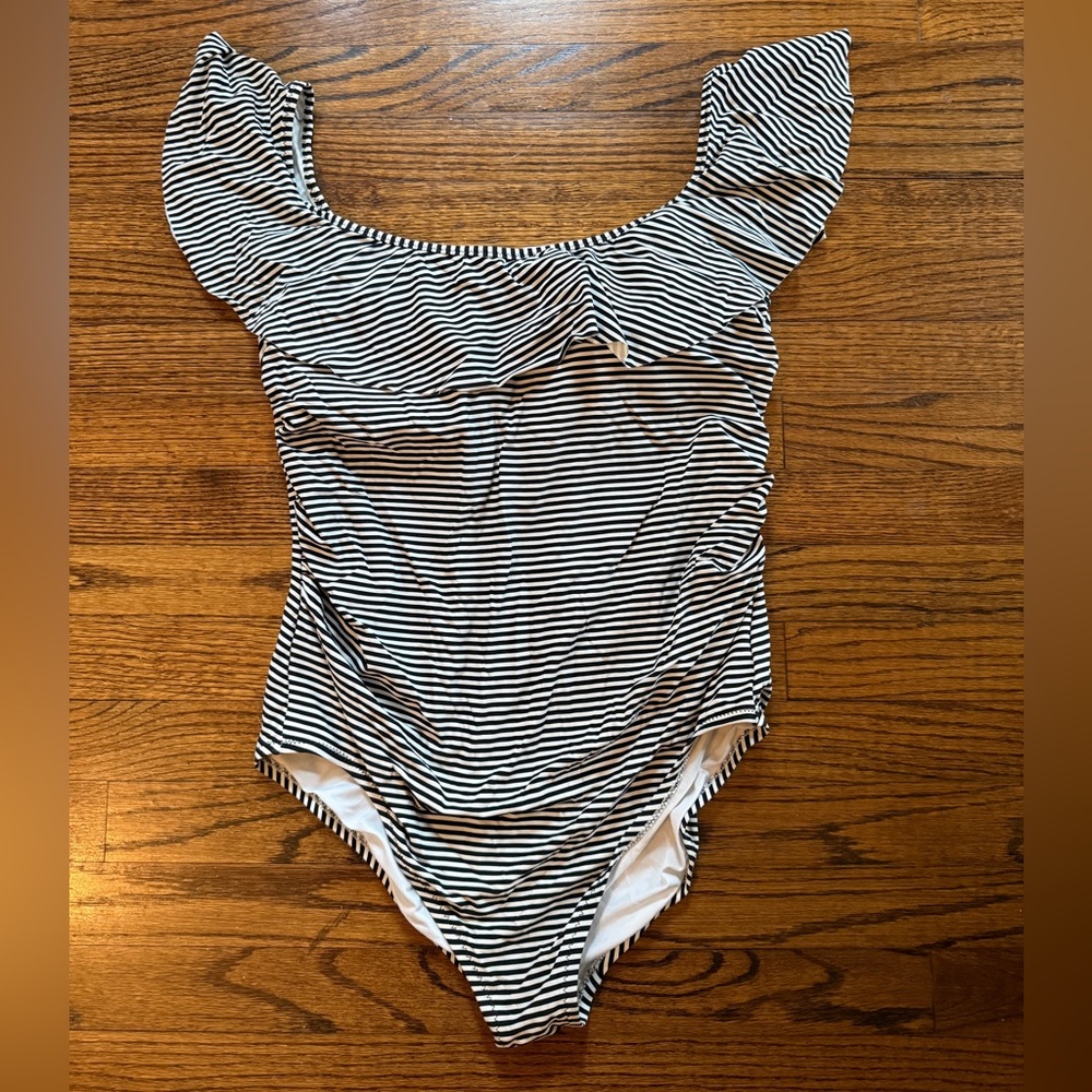 GAP Black and White Striped One Piece Swimsuit